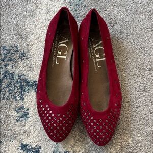 AGL Grommet Studded Suede Flats Sz 37/ 6.5